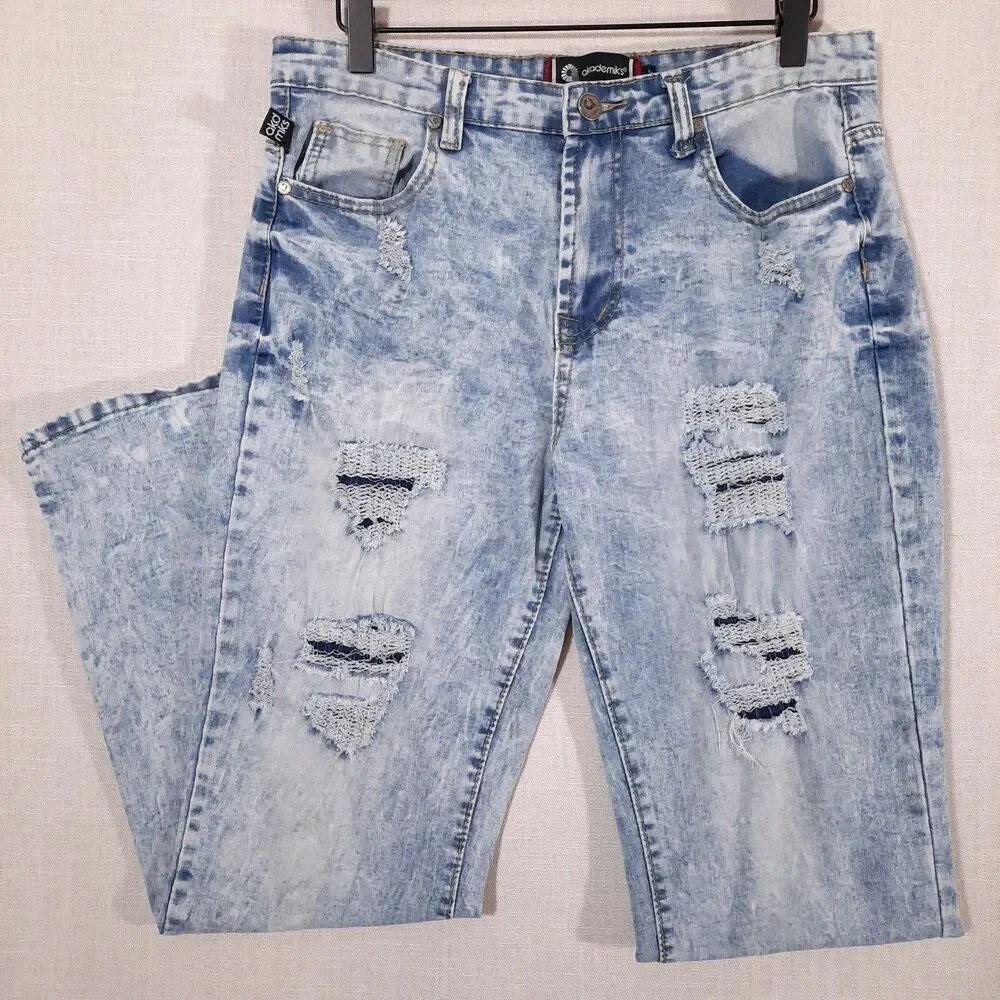 Akademiks Distressed Jeans Size 18 Straight Leg High Rise Acid Wash Stretch - Picture 1 of 15
